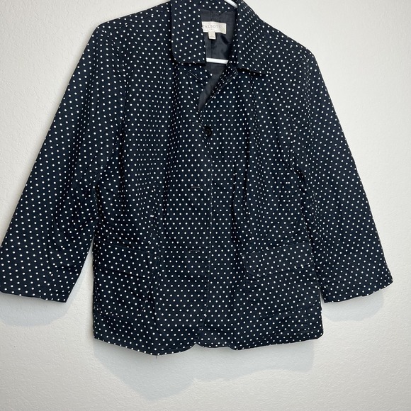 Talbots Jackets & Blazers - Talbots Jacket Womens 12 Navy White Polka Dot Lined Button Front 3/4 Sleeve